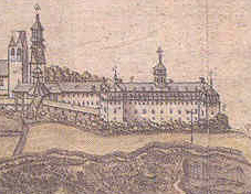 Détail d'une gravure ancienne de 1688 représentant les édifices du Séminaire de Québec par Jean Baptiste Louis Franquelin (1653-1712), géographe et hydrographe du roi Louis XIV. Détail d'une gravure ancienne de 1688 représentant les édifices du Séminaire de Québec par Jean Baptiste Louis Franquelin (1653-1712), géographe et hydrographe du roi Louis XIV.