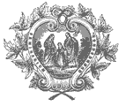 Cliquez pour une image agrandie. Ce sceau, encore utilisé aujourd'hui, représente la Sainte Famille, patronne principale de la communauté fondée en 1663 sous le nom de Séminaire des Missions-Étrangères établi à Québec sous le vocable de la Sainte-Famille